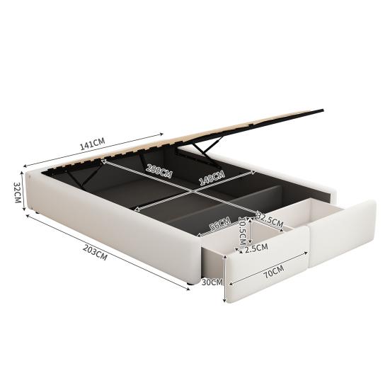 140x200cm Upholstered Bed, Platform Bed, Upholstered Bed Without Headboard, with Hydraulic Storage And 2 Drawers,