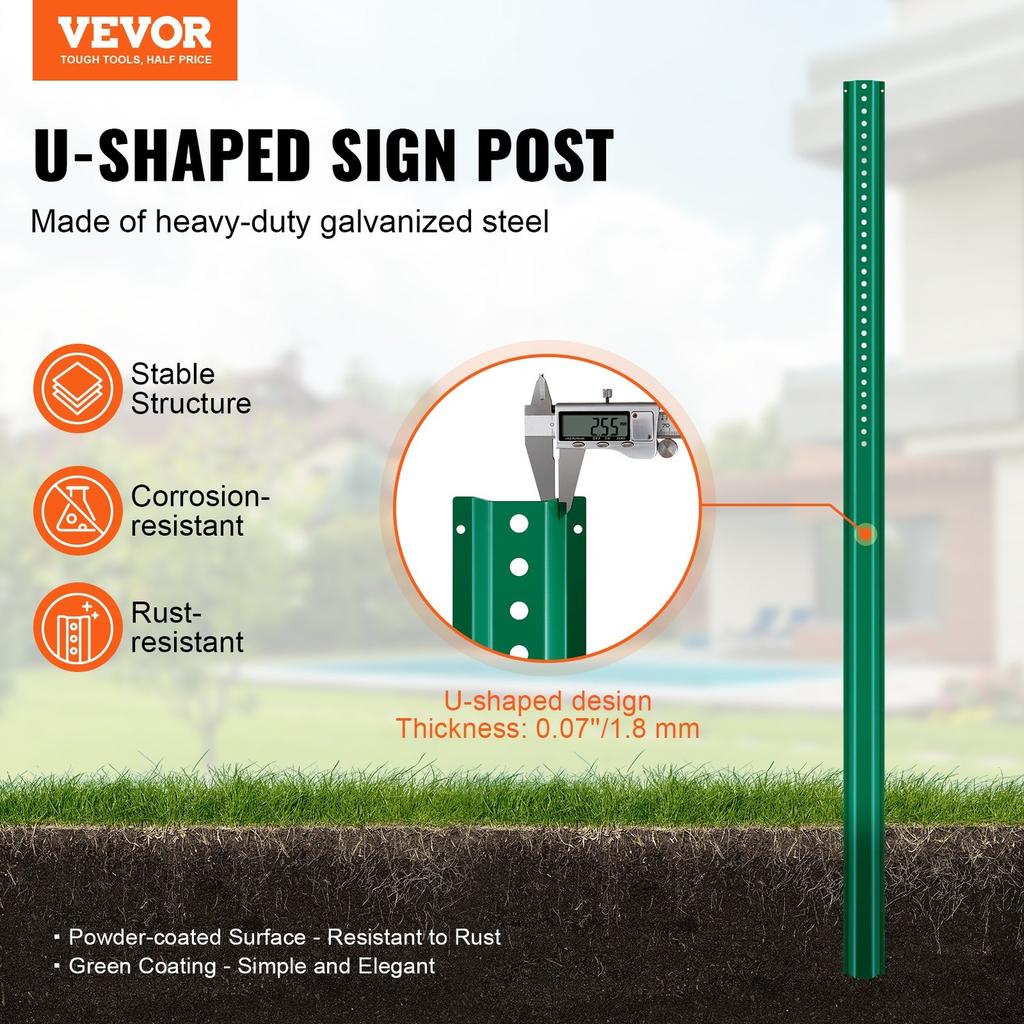 Cast Iron Sign Post 6ft Fixed U-Channel Heavy Duty Post Sign Holder Green