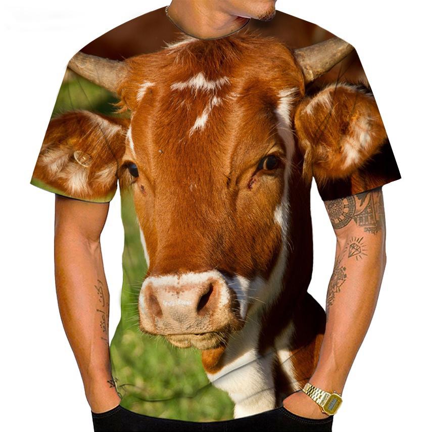 Fashion Kids T-shirt Funny Animal Cow Pattern Print Short-sleeved Bullfight Tops Tees Casual Girl T-shirt Boy Streetwear