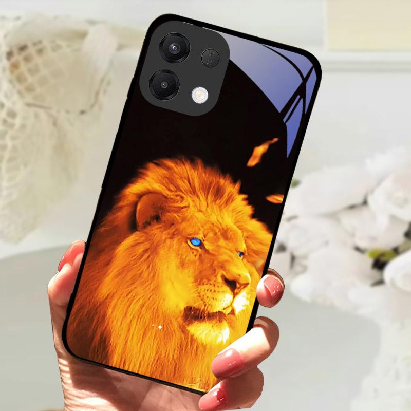 For OPPO K13 5G Case Cool Lion Wolf Tempered Glass Back Cover For OPPO K13 OPPOK13 Phone Case Protective Shell K 13 Fundas Capa