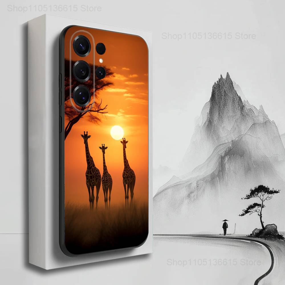 Roztomilý pouzdro s žirafou pro Samsung S21,S20,S10,Plus,S9,S22,S25,Ultra,S24,S23,FE,Lite,Měkký silikonový Černý