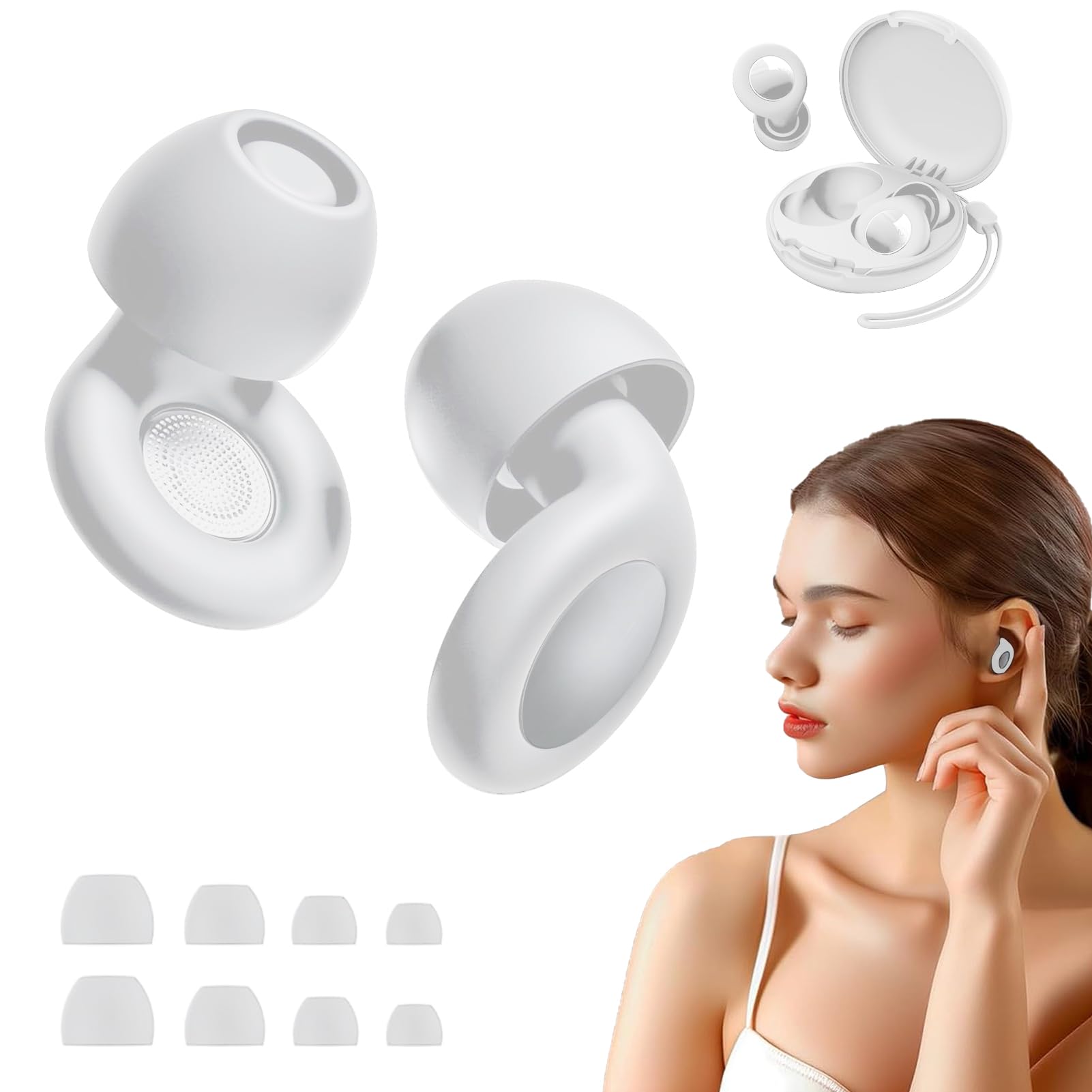 

Революционные беруши для улучшения звука, хорошего сна, шумоподавления, защиты слуха 32 дБ для блокировки живого уха, из гибкого силикагеля, многоразовые и с удобным футляром для хранения белый