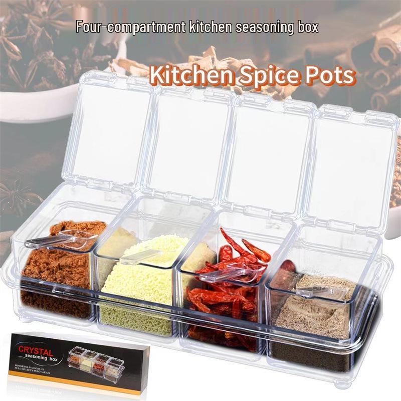 Gewürzaufbewahrungsbox mit vier Fächern und Löffel