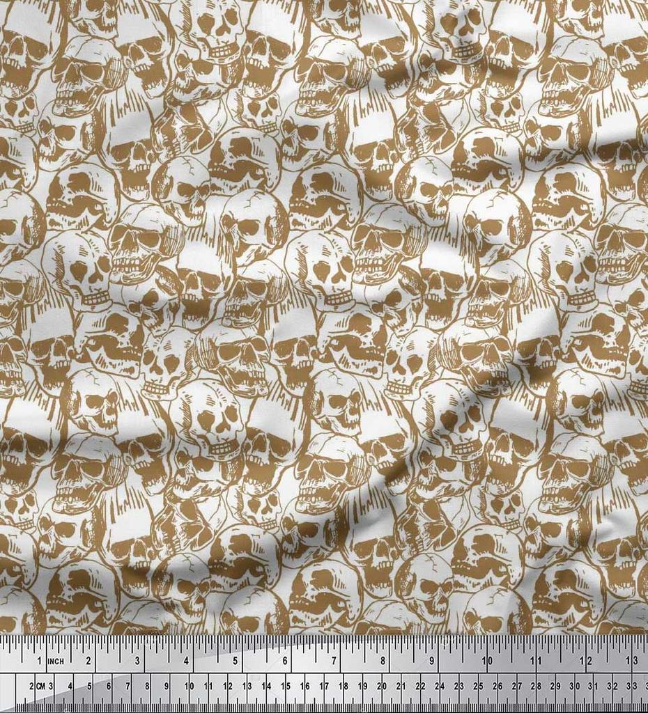 Soimoi Japan Crepe Satin Fabric Horror Skull Halloween Printed Craft Fabric by the Metre 42 Inch