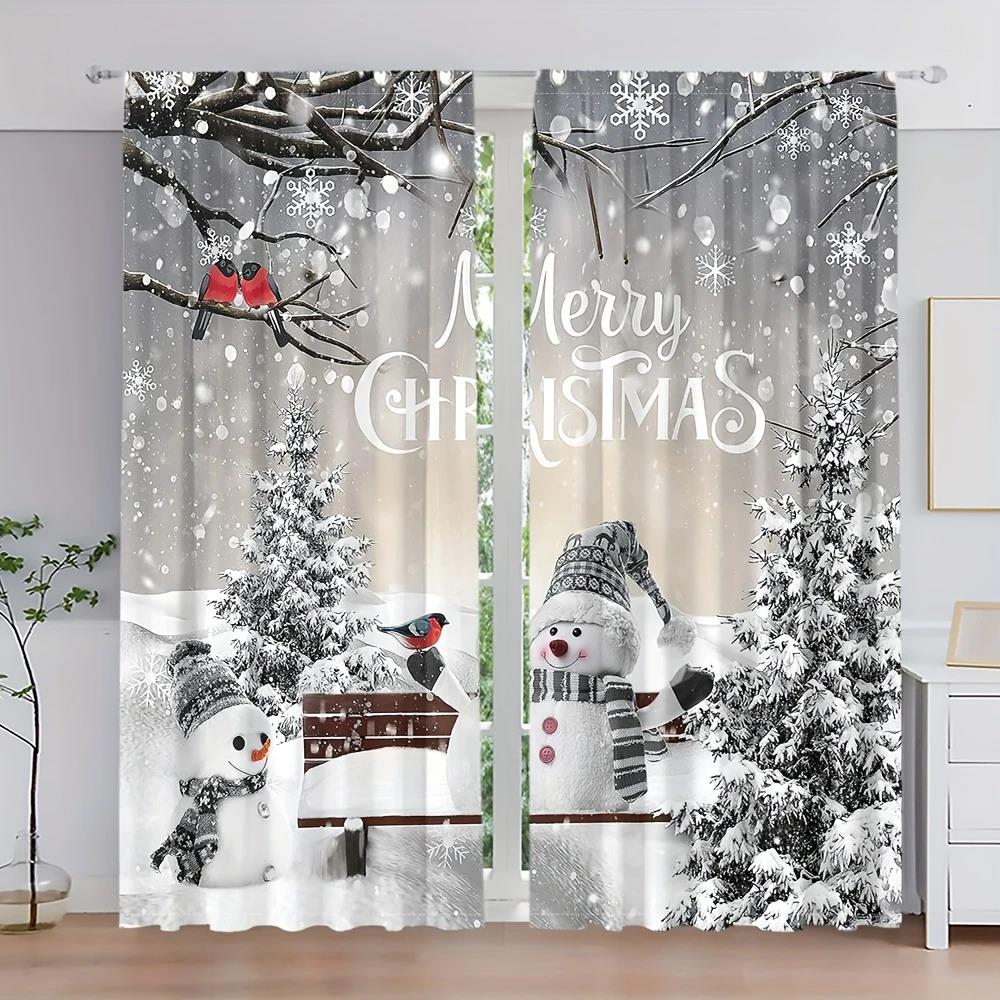 

2pcs- Christmas - Pine and Cardinal Bird design printed curtains, pole bag home decoration, room decoration 14Wx39L(35x100CM)x2