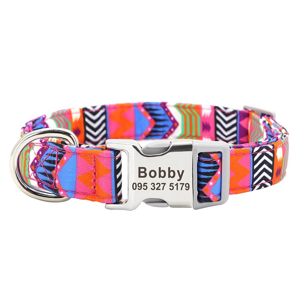 Personalized Nylon Dog Collar Custom Dogs ID Collars Engraved Name Pet Necklace Anti-lost for Small Medium Large Dogs Adjustable