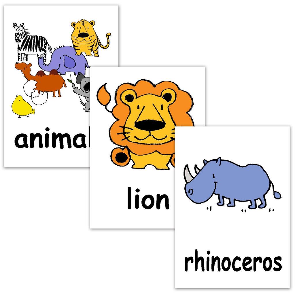English Word Cards Flashcards, (Animals) Postcard Size