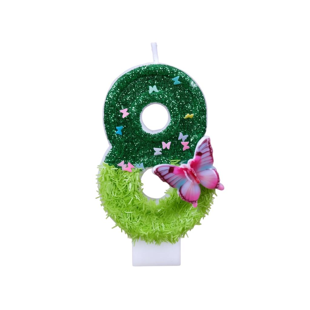 Number Birthday Candles 0-9 with Green to Gradient Butterfly Design for Decorations and Birthday Parties