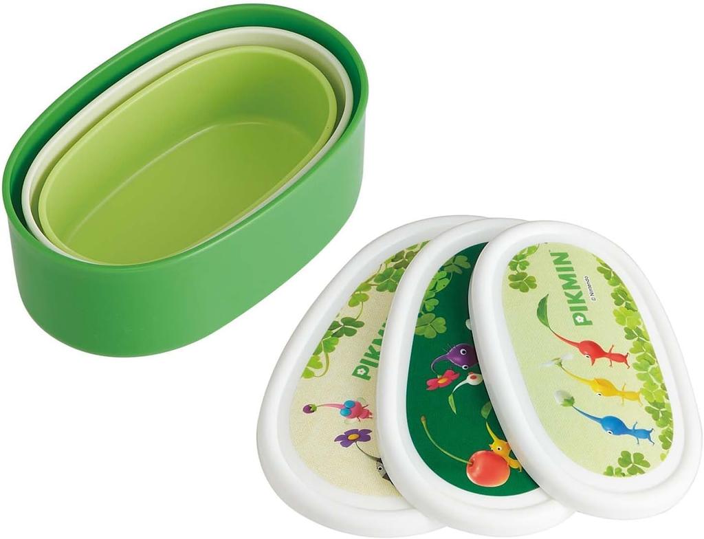 Pikmin Lunch Boxes, Sealable Containers, Set of 3, Microwaveable, Made in Japan, Top Container: 180ml, Middle Container: 280ml, Bottom Container: