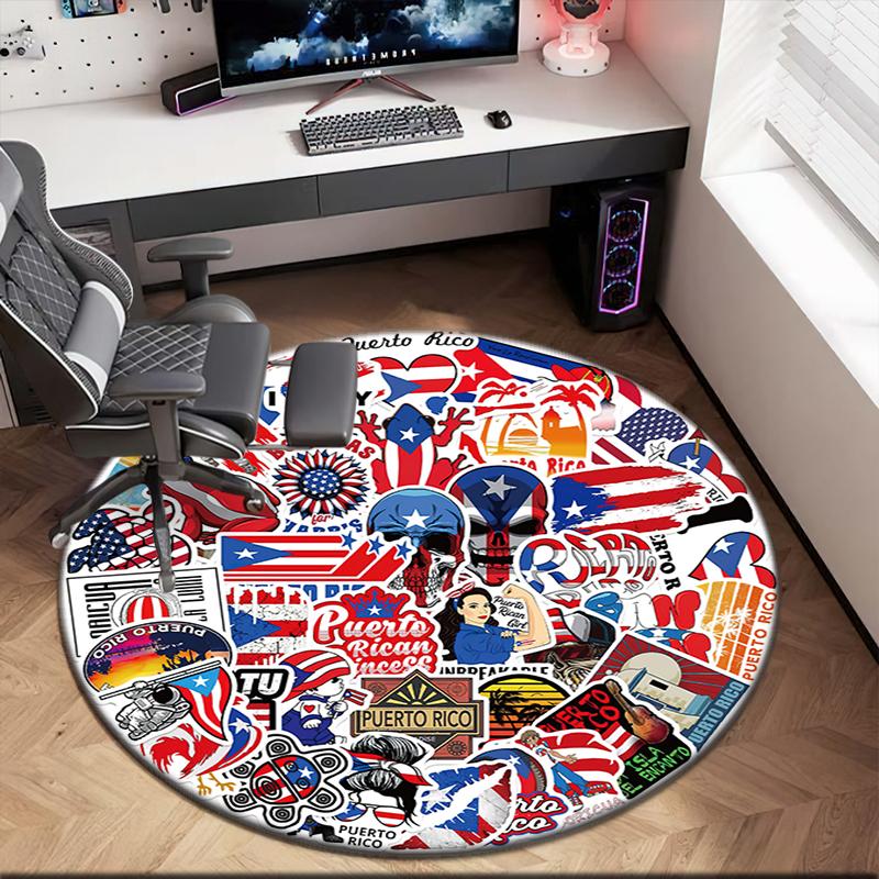 1pc The Texas State Flag and Cowboys Round Carpet Painted Printed Circular Carpet, Home Door Mat, Outdoor Travel Protection Carpet