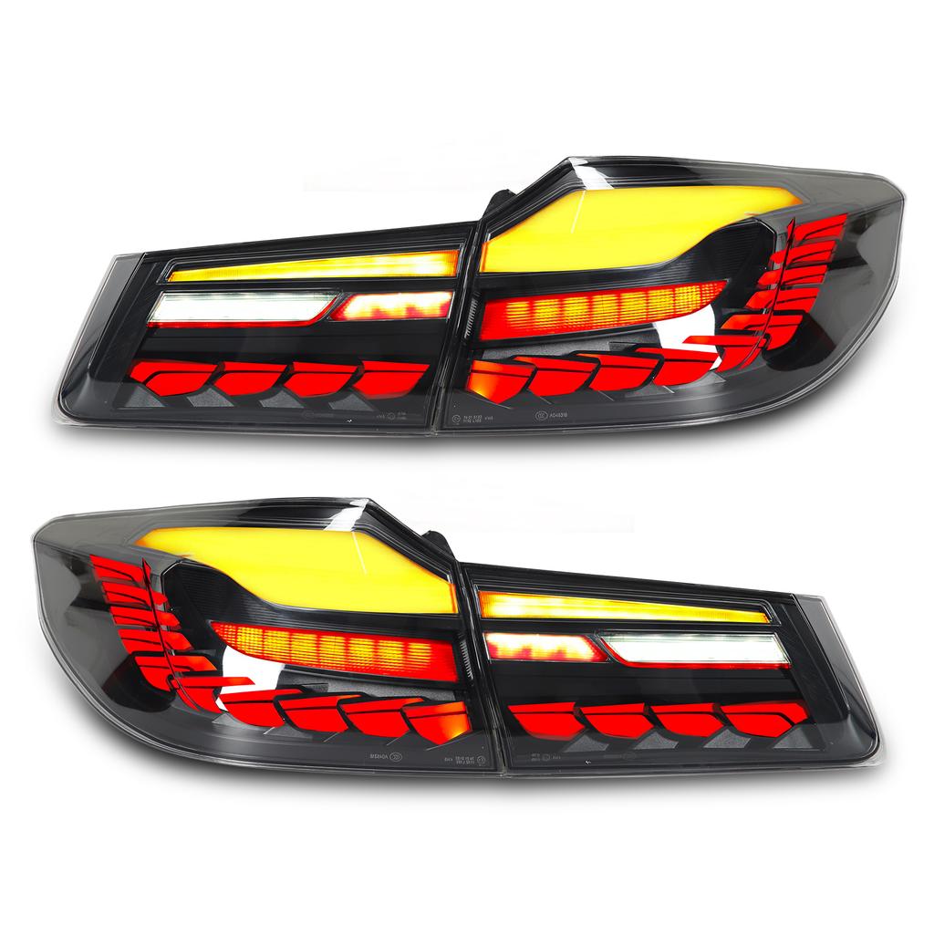 GTS OLED Style LED Tail Lights Dynamic Turn Signal Fit For 5 Series G30 M5 F90 Pre‑Facelift 2017 to 2020 Black Red