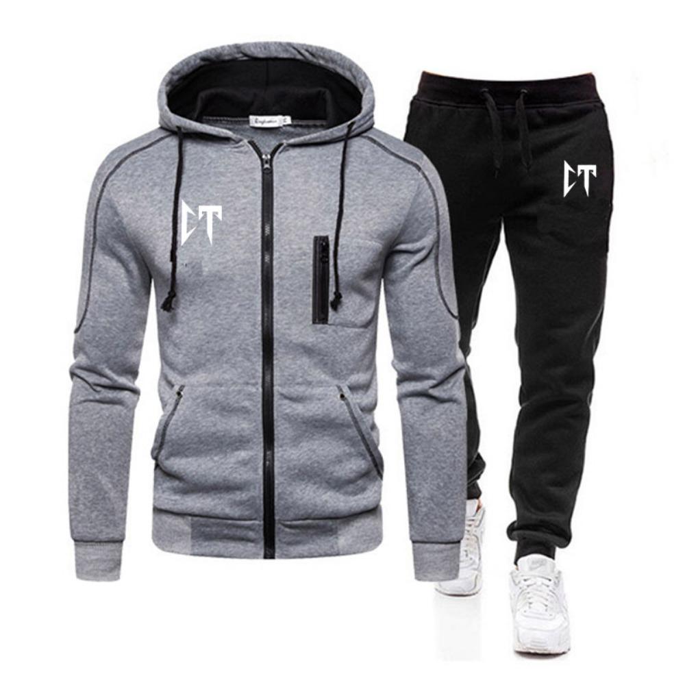 

Conjunto De 2 Peças De Treino Masculino, Cardigã Com Zíper, Jaqueta, Moletom, Corredor, Corrida, Fitness, Casual, Corrida, Outono, Novo M
