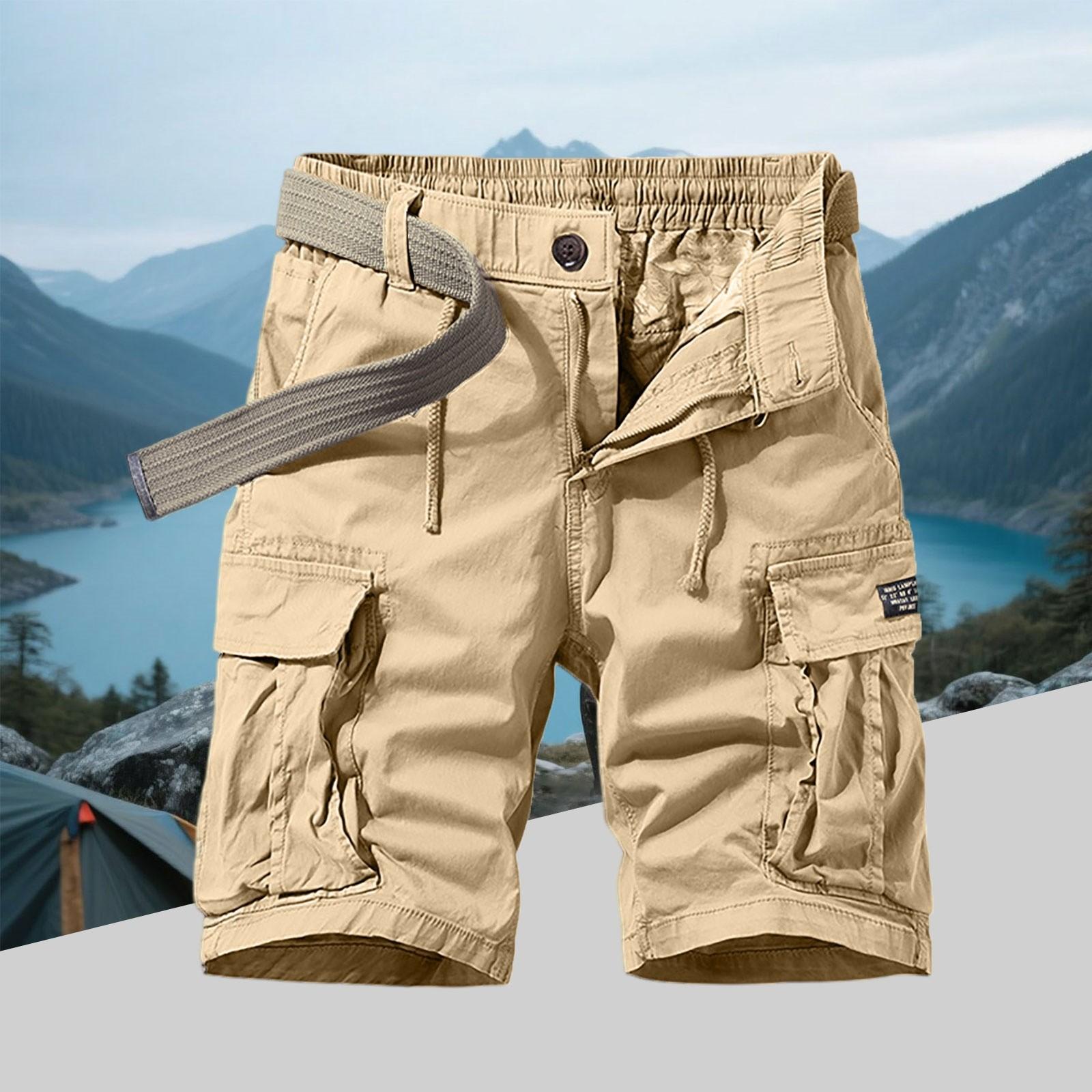 

Мужские винтажные хлопковые шорты карго - Многокарманные на молнии с эластичным поясом, предварительно выстиранные, милитари M хаки