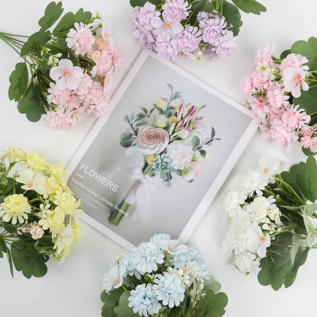 2Pcs Artificial Flower Bouquet Ping Pong Chrysanthemum Decorative Ornament for Living Room/Wedding/Outdoor