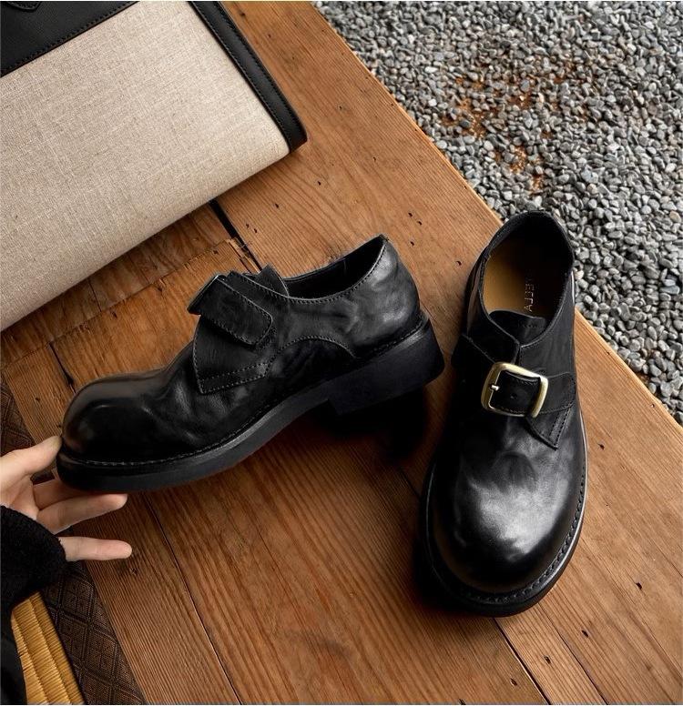 American Girl Retro Leather British Style Platform Small Leather Shoes Women's Belt Buckle One Pedal Women's Single Shoes Loafers Women's