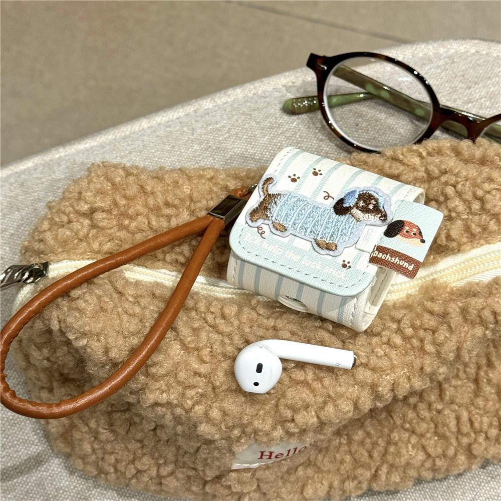 Autumn and Winter Striped Embroidered Dachshund AirPods Pro1 Protective Cover New 1st Generation Earphone Cover Portable 1/1st Generation