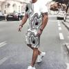 Men Vintage Newspaper Text Full Print Short Sleeve Tee And Matching Shorts Two Piece Outfit