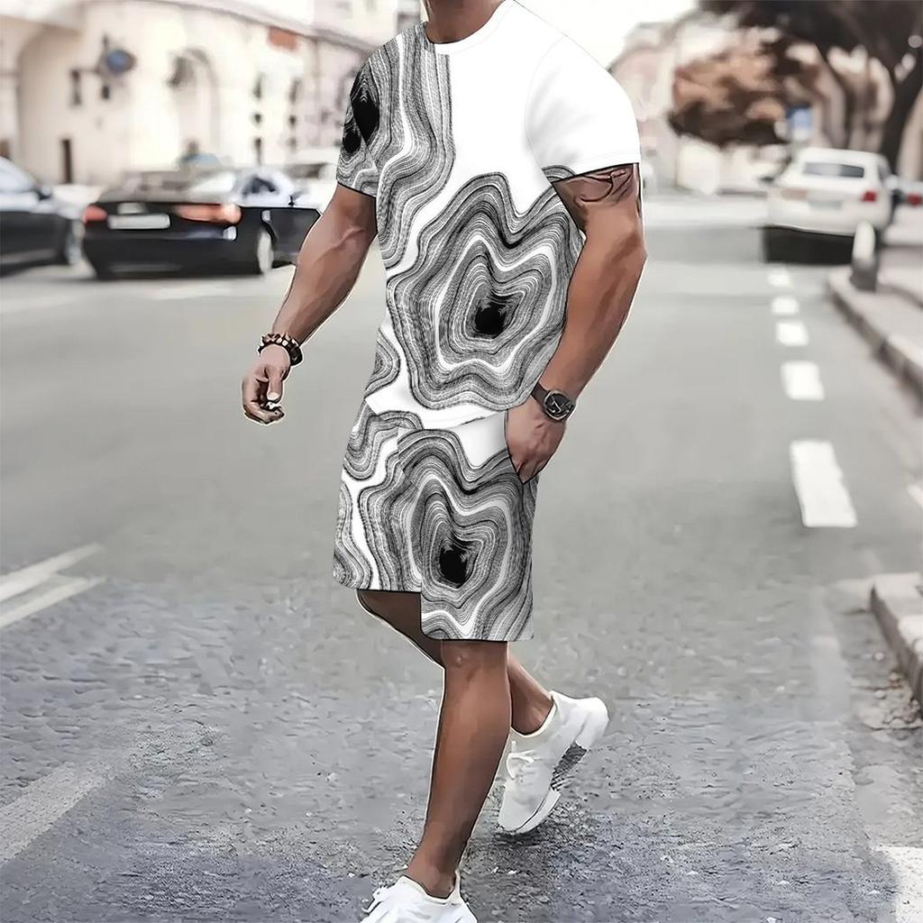Men Vintage Newspaper Text Full Print Short Sleeve Tee And Matching Shorts Two Piece Outfit