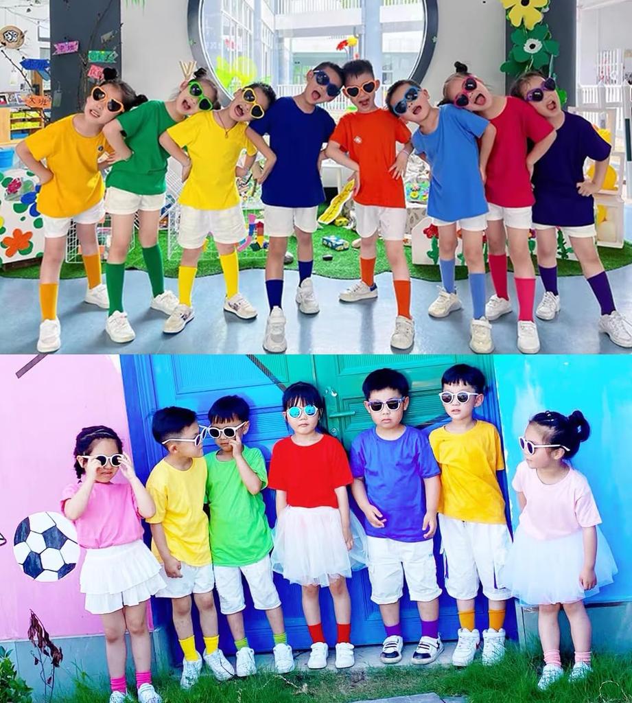 Einfarbiges, kurzes Neon-Sommer-Baumwoll-T-Shirt [ZGKULAEAOW], Ärmel, Kinder, locker, schlicht, farbig, bunt, Kleidung, Mädchen, Jungen, Kinderkleidung, Lagenlook,