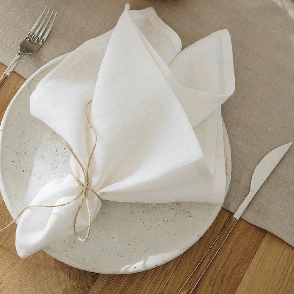 Premium Linen Cotton Blend White Table Napkins Disposable Decorative Solid Color Home Airplane Wedding Parties Dinners Available