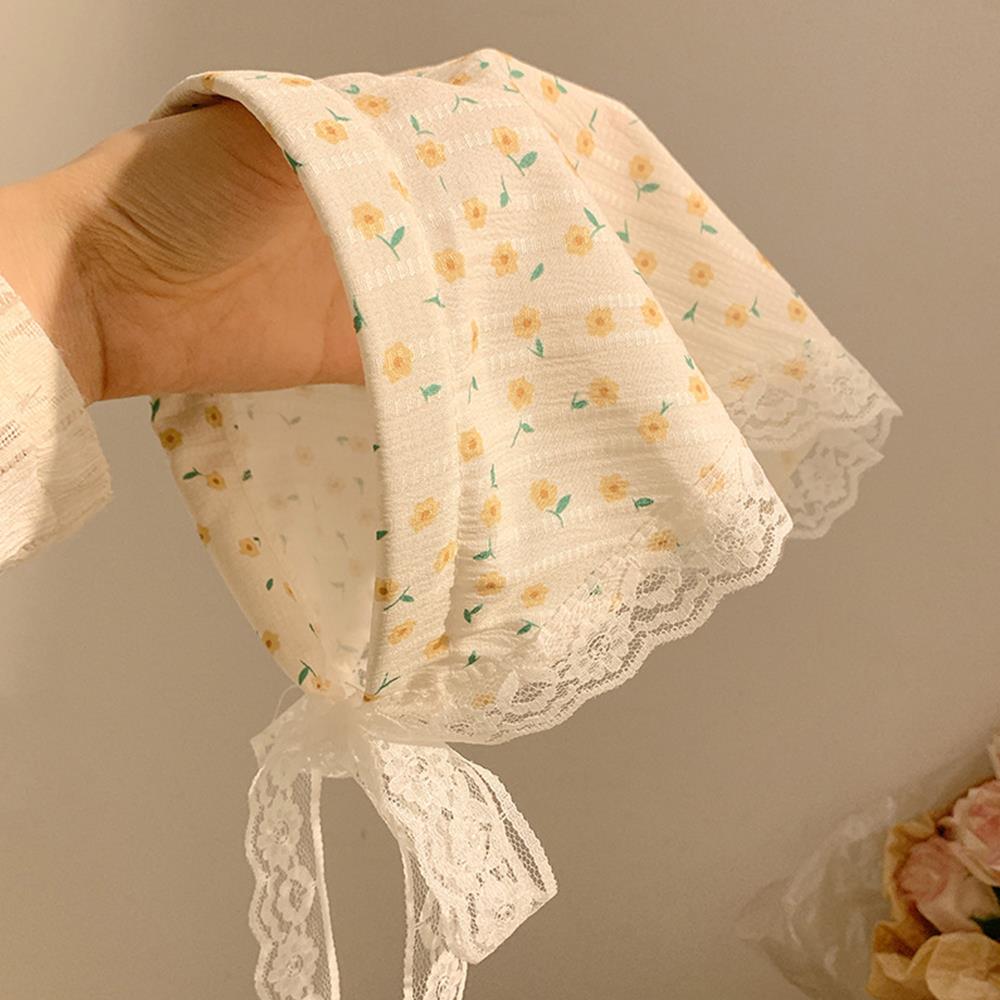 Korean Bowknot Hair Scarf Triangle Blue Neck Scarf Soft Hair Wrap Pastoral Style Hair Bandanas for Women Girls Hair Accesories