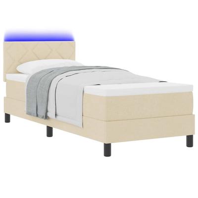 Box Spring Bed with Mattress and LED Lighting Cream 80 X 200 Cm Fabric