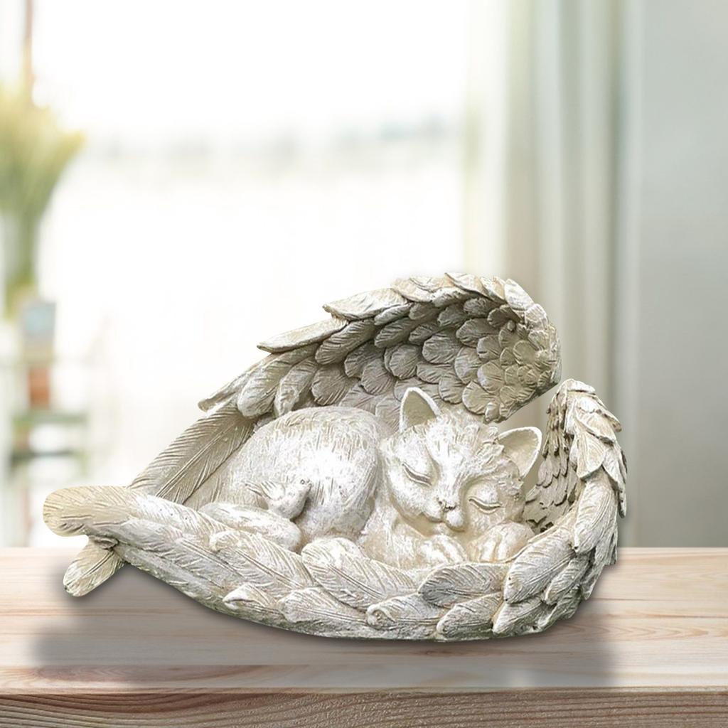Angel Dog Cat Decoration Statue Resin Pet Memorial Statue Outdoor Garden Home Ornament Sleeping Angel Wing Sculpture