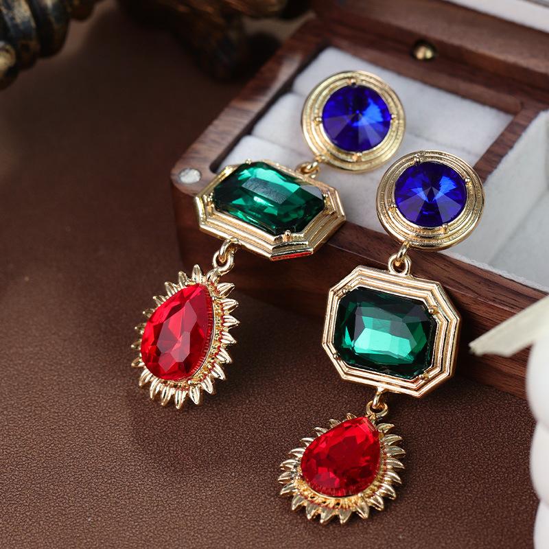 Boucles d'oreilles pendantes Zircon Fleur Colorée pour Femmes, Boucles d'oreilles pendantes Statement pour Fête & Usage Quotidien