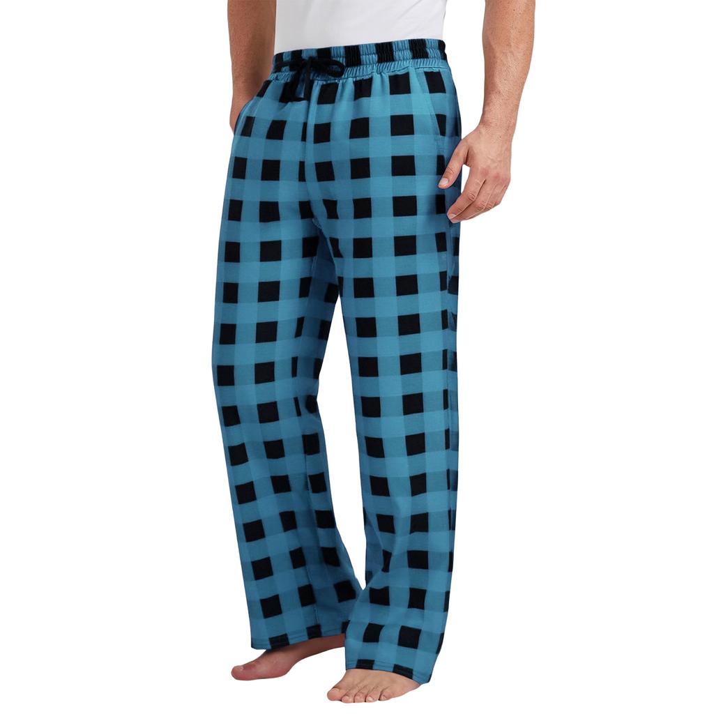 Men's Drawstring Plaid Print Pants - Long Casual Trousers With Belted Pockets