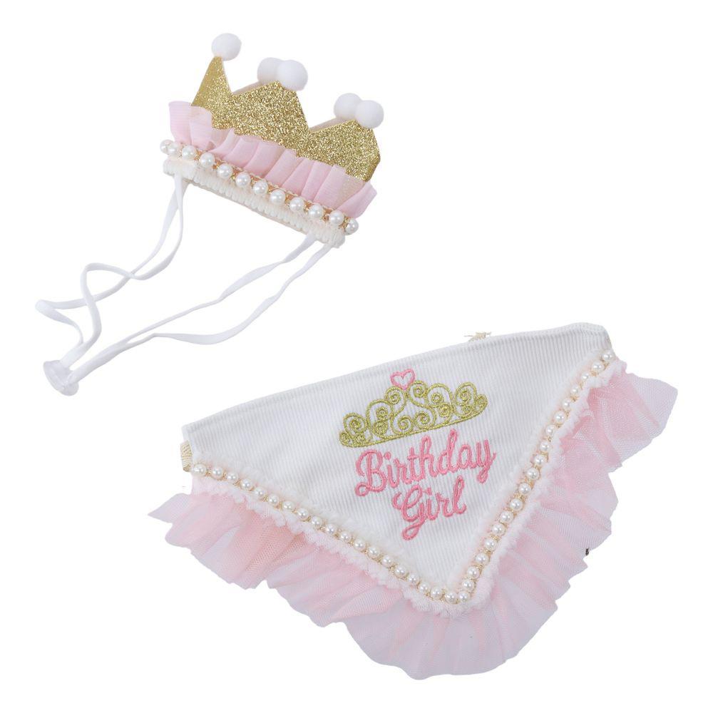 

PinkGold Dog Birthday Hat Cloth Scarf for Girl Cats Dogs Pet Supplies