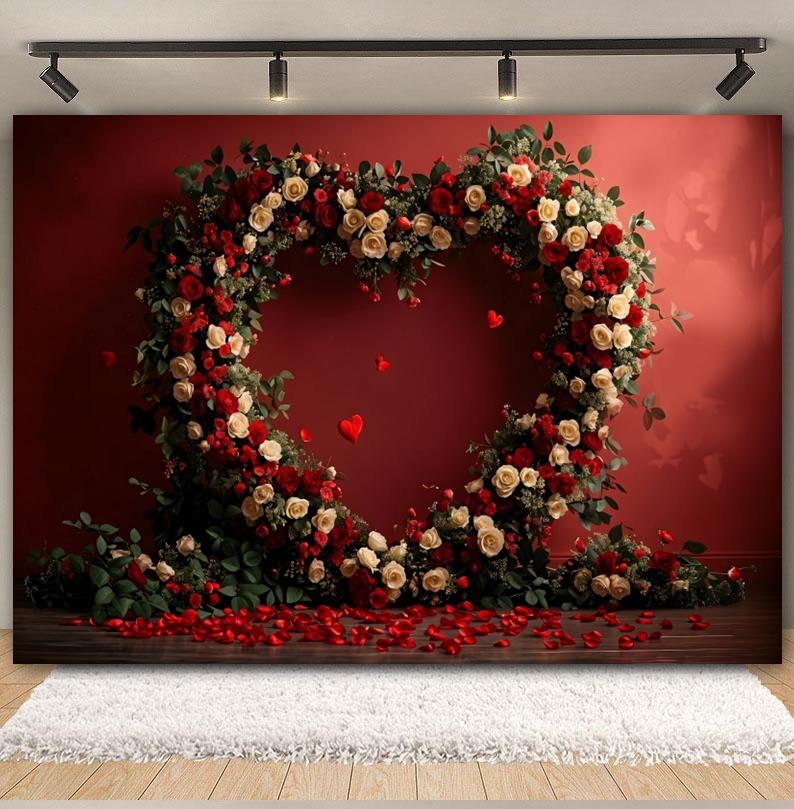 14. Februar Valentinstag Fotohintergrund Rote Rose Bogenförmiges Herz Blumen Romantische Hochzeit Brautparty Foto Hintergrund
