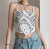 Summer Sling Vest Square Collar Sleeveless Retro Printing Camisole Slim Fit Tank Top Women T-shirt Streetwear