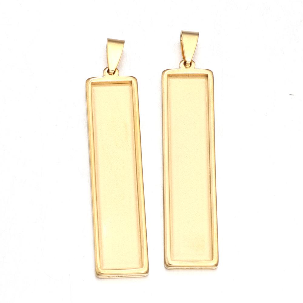 2pcs/lot Rectangle Cabochon Base Settings Stainless Steel Gold Blank Bezel Pendant Trays For Jewelry Making DIY Charm Necklace