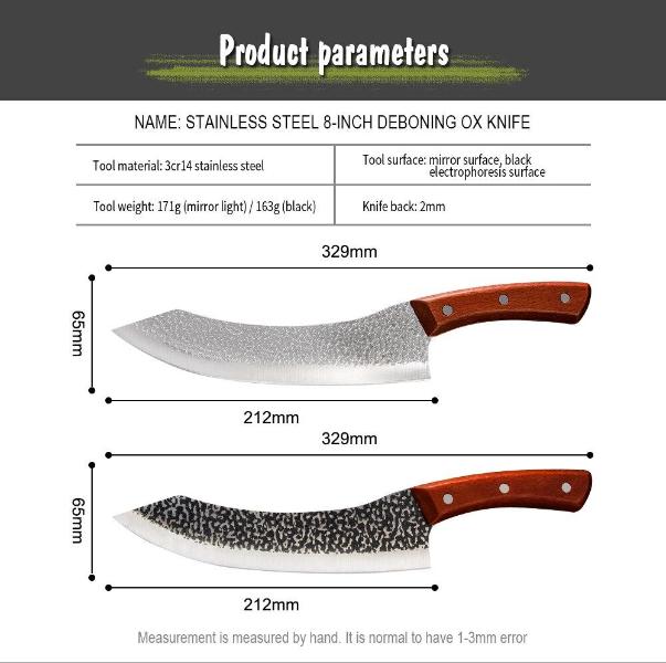 Cuțit de bucătar lucrat manual din oțel forjat Lamă ascuțită cu mâner din lemn Cuțit de supraviețuire Instrument pentru drumeții în tabără