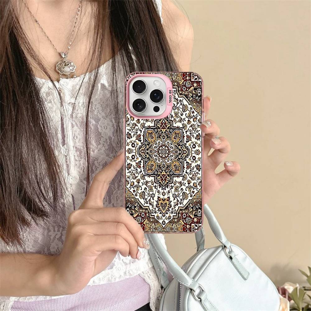 Persian Carpet Floral Pattern For IPhone 17 16 15 14 13 12 11 Pro Max Plus Matte Color Back Phone Cover