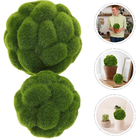 

2 шт. Шары из зеленого мха для центральных чаш - Декоративное имитированное искусственное растение Топиарный шар Орнамент