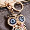 Owl Keychain with Enamel Accents Sparkling Rhinestone Car Key Ring for Women Wisdom Symbol Pendant for Bags Keys