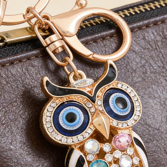 Owl Keychain with Enamel Accents Sparkling Rhinestone Car Key Ring for Women Wisdom Symbol Pendant for Bags Keys