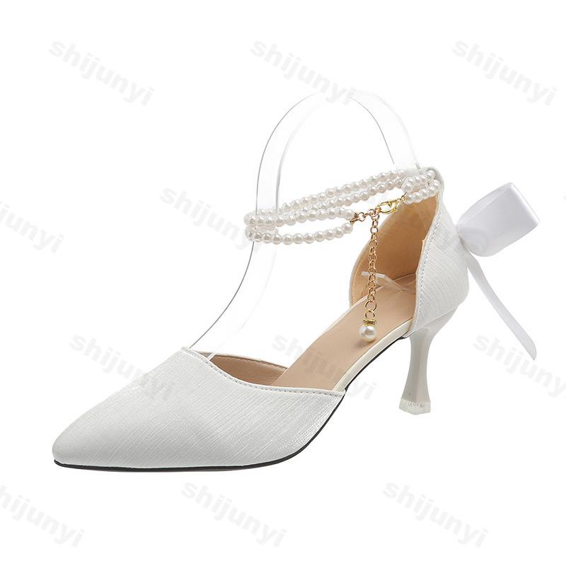 Pumps for Women 2026 New Bow-knot Thin Heels High Heels Hollow Pointed Toe Fashion Style Women's Shoes Medium Heel Mary Janes