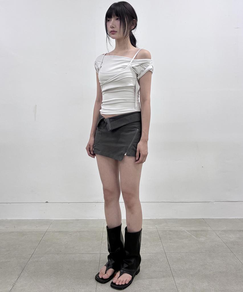 Peulleeoeob Asymmetrical Folded Skirt (Fl-272_Dark Gray)