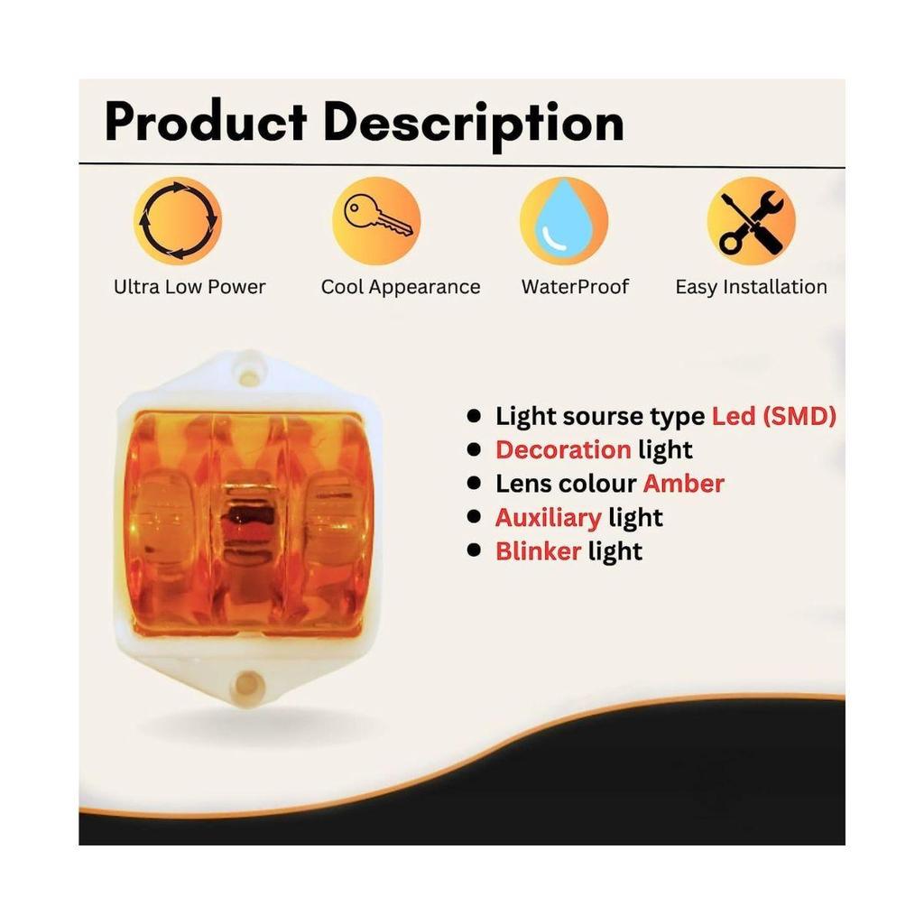 24V LED Clearance Lights Amber Color for Trucks Trailer RV Universal Fitment Outline Clearance Marker Light Set of 4 Pieces