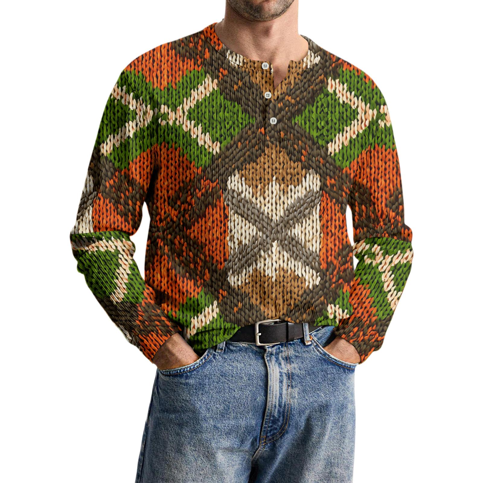 

Мужская повседневная трикотажная рубашка на пуговицах с длинным рукавом M