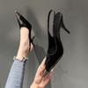 Black high heels women's 2025 spring new thin heels imperial sister style with dress metal pointed sexy bag head sandals