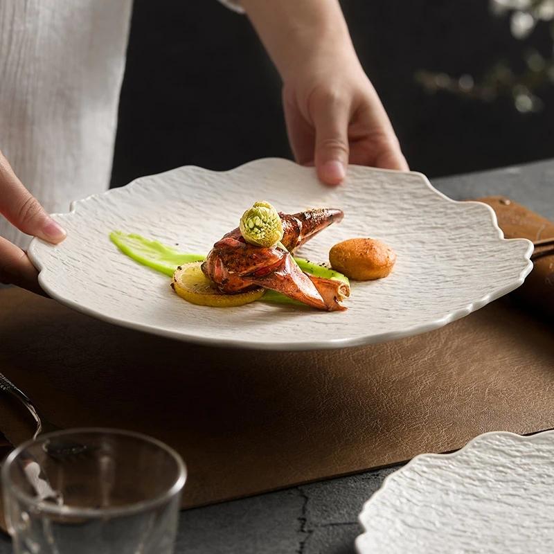 Flacher Teller in Steinmusterform Gemüseteller Haushalt Keramik Speiseteller Premium-Feeling Salatteller Kreatives Geschirr