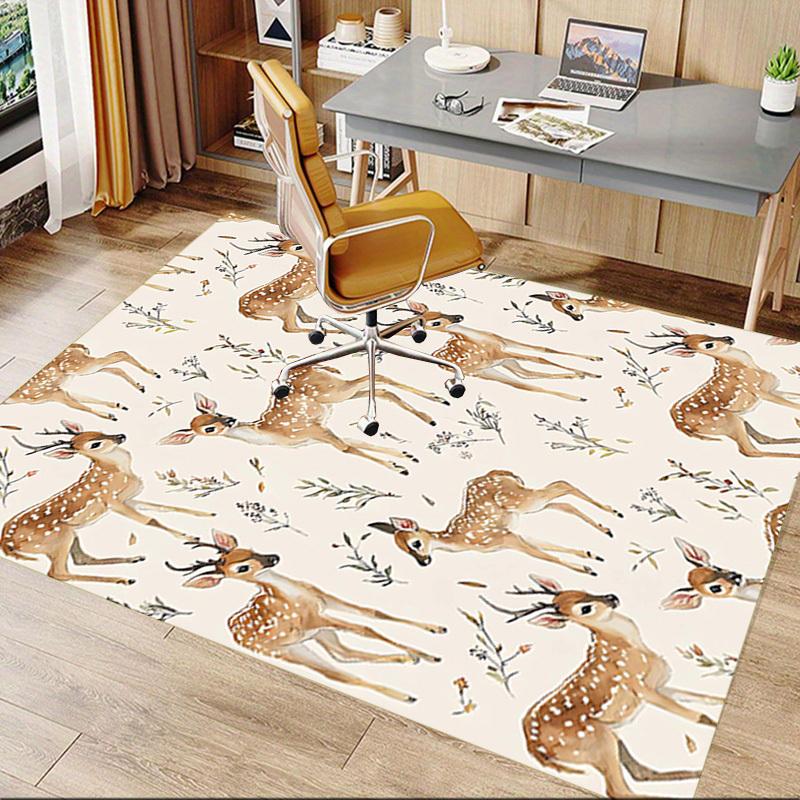 1PC Deer Flowers Non-Slip Floor Carpet Compatible for Office&Living Room&Bedroom&Dining room - Flat- Soft & Pattern, Vibrant Colors-W306