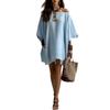 Abito Estivo Casual Moda in Misto Cotone e Lino con Scollo Bardot e Maniche a Pipistrello, Vestibilità Larga per Donna