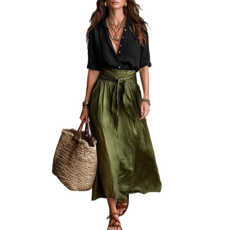 Women's Wear Loose All-match Collar Waist Ruffled Temperament Dress Two-piece Set
