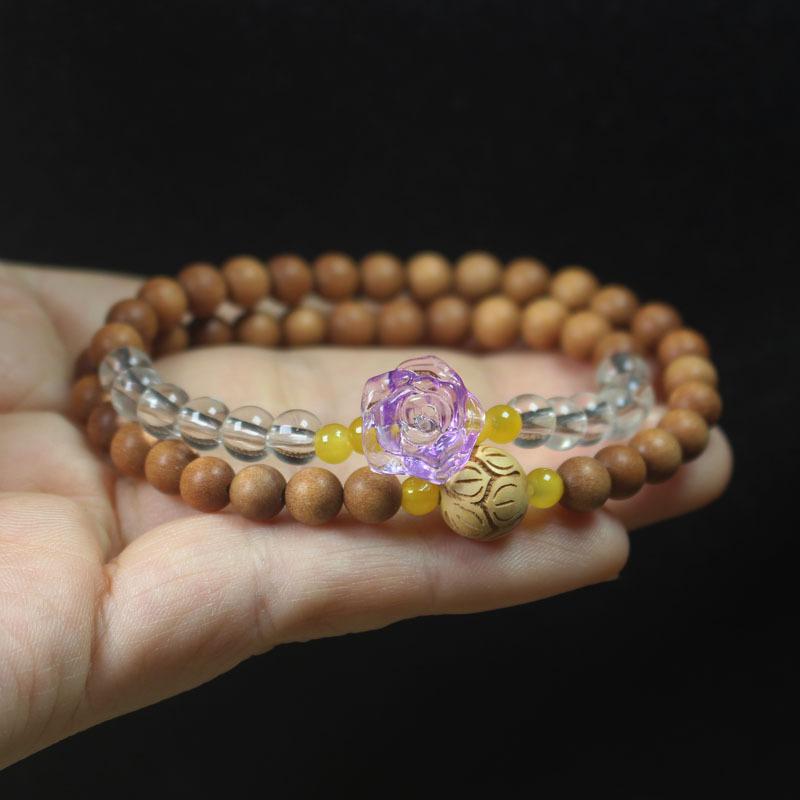 Women's 6mm Barbie Sandalwood Double Layer Bracelet Floral Decor Fashion Literary Jewelry Gift
