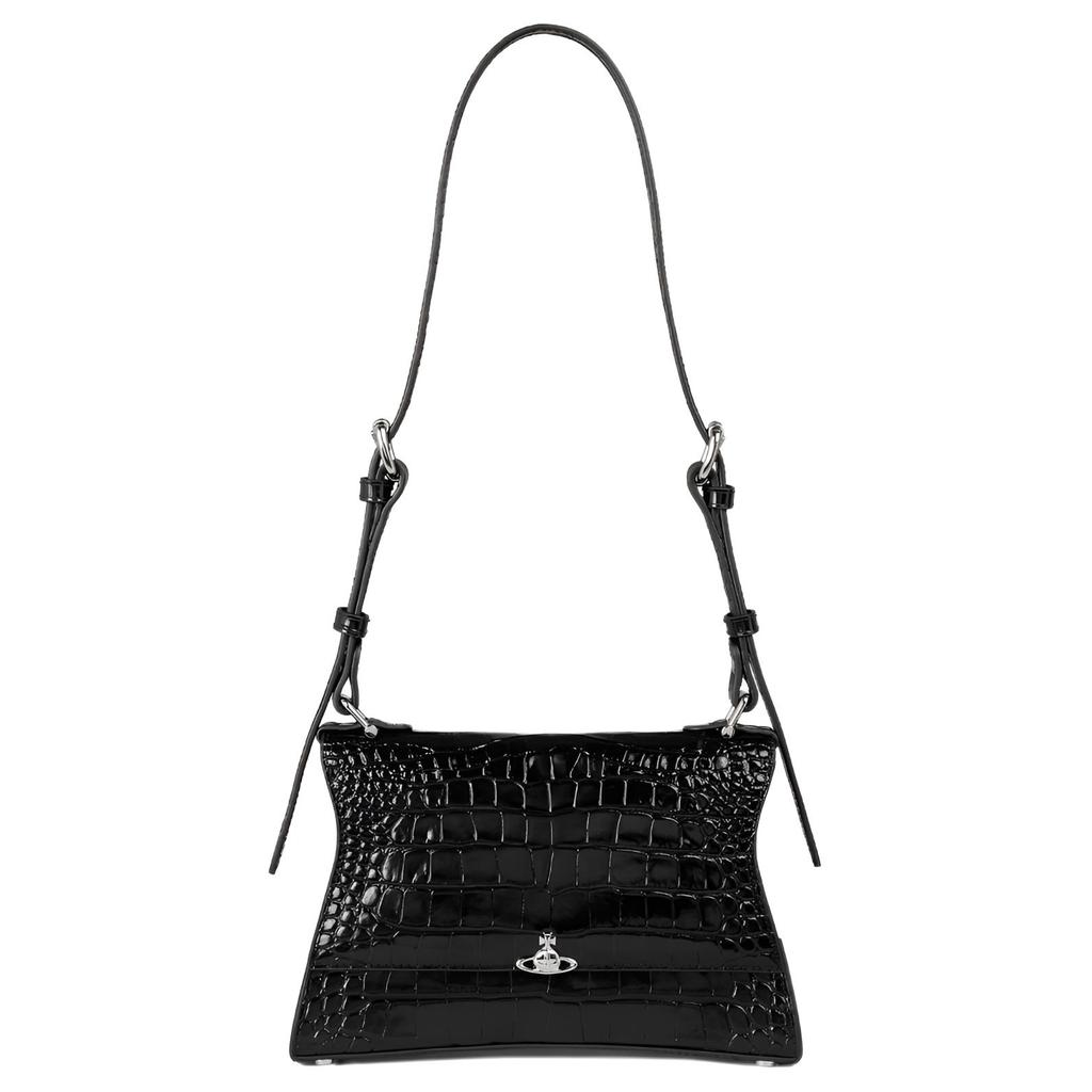 VIVIENNE WESTWOOD Bianca 26SS Silver Light Relief Sphere Magnetic Flap Closure Calfskin Shoulder Bag Small Women Shoulder Bag 4603000LWL0098BLACK