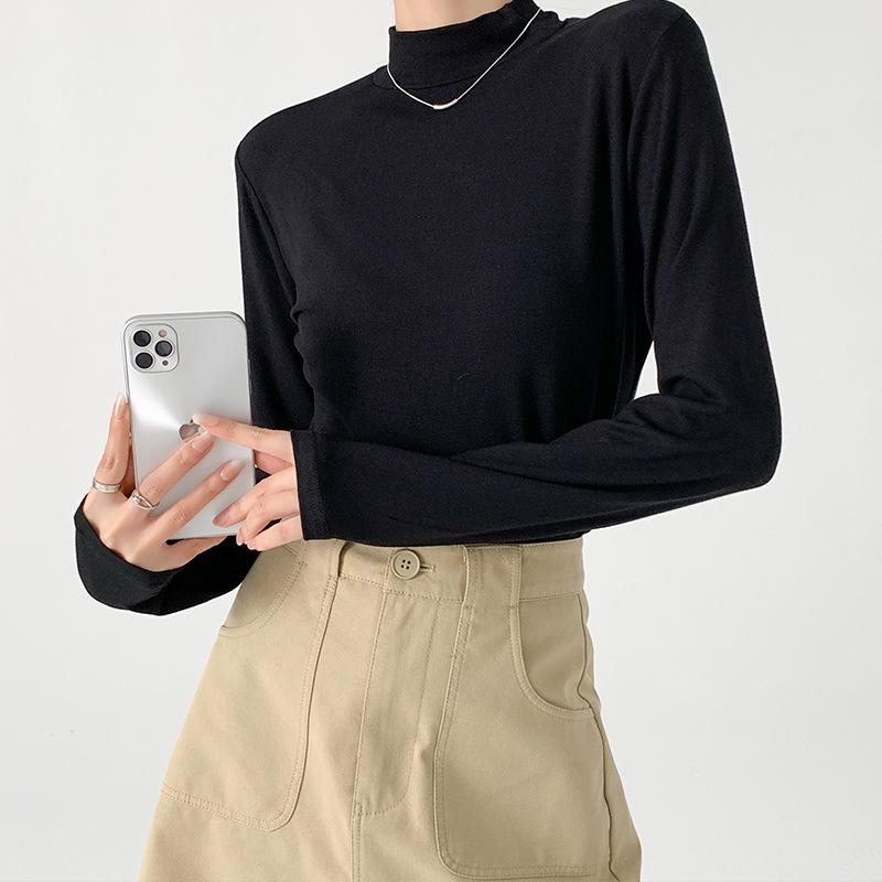 White Semi-turtleneck Bottoming Shirt Women's Spring and Autumn New Loose Inner Slim Long-sleeved T-shirt Comfortable Top